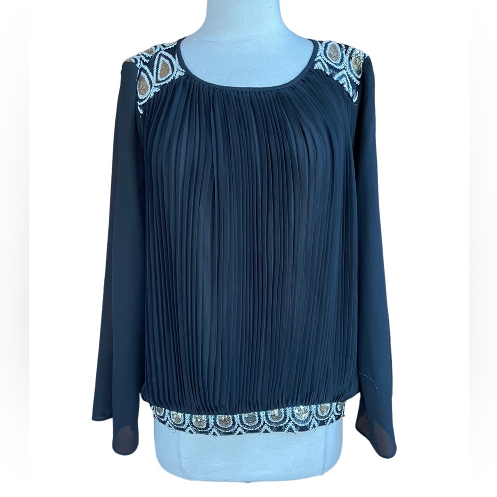 Moon Accordion,‎ Sequin, Semi-Sheer Blouse